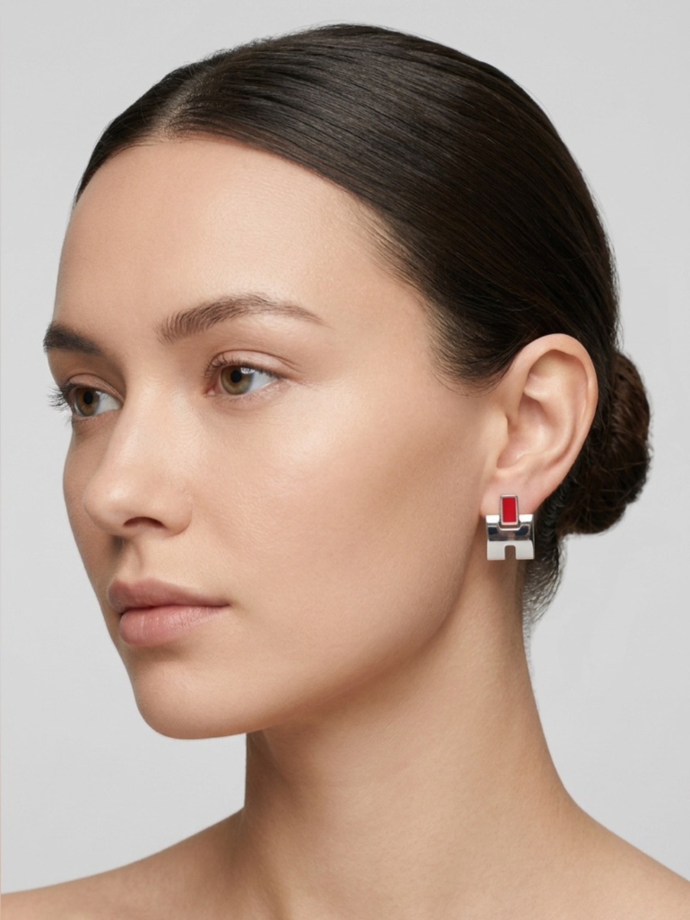 Hermes Red and Silver Irene Earrings